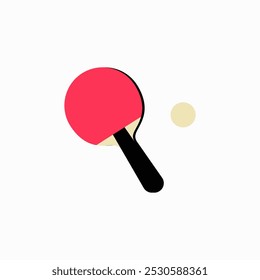 Ping pong paddle and ball in flat vector illustration symbolizing sports, table tennis, and recreation, isolated on white background.