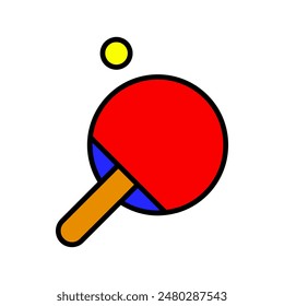 Ping pong paddle with ball icon. Table tennis, sports equipment, game, playing, recreation, competition, graphic, colorful.