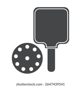 Ping pong paddle and ball icon design, simple black and white symbols representing sport, table tennis equipment, active play icon