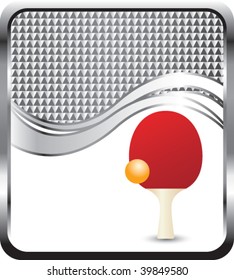 ping pong paddle and ball on silver checkered wave background