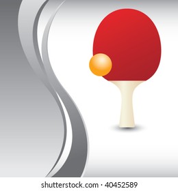 ping pong paddle and ball on vertical silver wave background