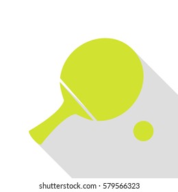 Ping pong paddle with ball. Pear icon with flat style shadow path.