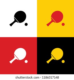 Ping pong paddle with ball. Vector. Icons of german flag on corresponding colors as background.
