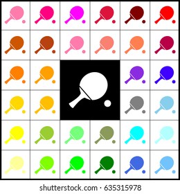 Ping pong paddle with ball. Vector. Felt-pen 33 colorful icons at white and black backgrounds. Colorfull.