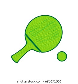 Ping pong paddle with ball. Vector. Lemon scribble icon on white background. Isolated