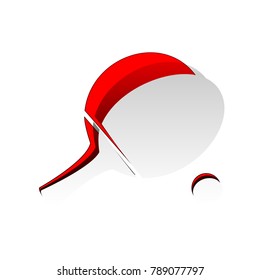 Ping pong paddle with ball. Vector. Detachable paper icon with red body stock. Isolated.
