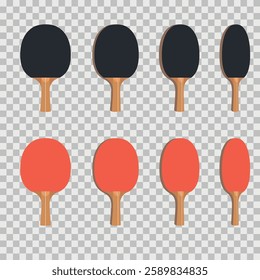 Ping pong paddle from different angles flat vector illustration. Table tennis sports equipment clipart. Sport and recreation, active game concept, eps 10