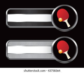 ping pong paddle on black and silver checkered tabs