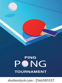 Ping pong paddle on a blue table.
Poster mockup table tennis tournament