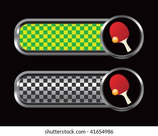 ping pong paddle on green and black checkered banners