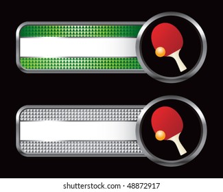 ping pong paddle on green and silver checkered tabs
