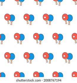 Ping Pong Paddles Seamless Pattern On A White Background. Table Tennis Theme Vector Illustration