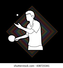 Ping pong player designed on line square background graphic vector.