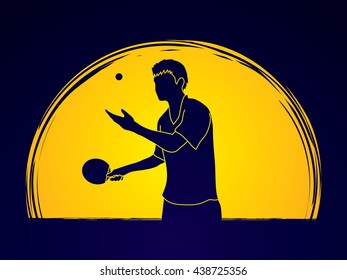 Ping pong player designed on moonlight background graphic vector.