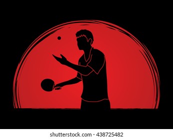 Ping pong player designed on sunset background graphic vector.