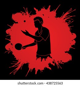 Ping pong player designed on splatter blood background graphic vector.