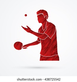 Ping pong player designed using red grunge brush graphic vector.