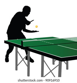 ping pong player silhouette 2 on white background