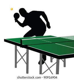 ping pong player silhouette five on white background