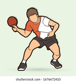 Ping Pong player, Table tennis action cartoon graphic vector