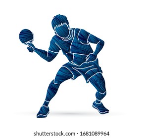 Ping Pong player, Table tennis action cartoon graphic vector