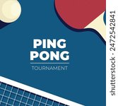 Ping pong Poster Template. Table and rackets for ping-pong.Table tennis tournament, championship, promotion flyer. Pingpong competition, indoor sport game, placard, cards background,banner.