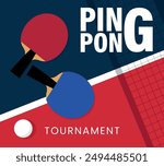 Ping pong poster template. Table, net and ping pong rackets. Poster for a table tennis tournament. Vector.