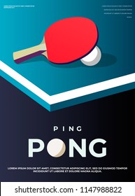 Шаблон плаката для пинг-понга. Стол и ракетки для пинг-понга. Векторная иллюстрация EPS10