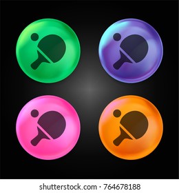 Ping pong racket and ball crystal ball design icon in green - blue - pink and orange.