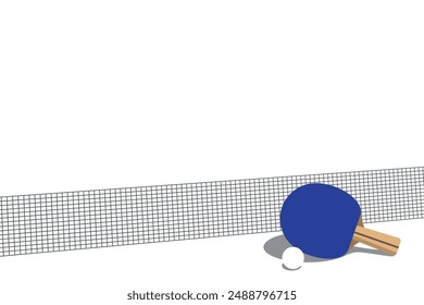 Tischtennisschläger und Ball auf weißem Hintergrund, isolieren auf weiß, einfache Illustration, flacher Stil, Minimalismus