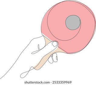 Ping pong racket with ball on it in hand continuous line drawing. Table tennis one line art. Single line vector illustration. Editable stroke.