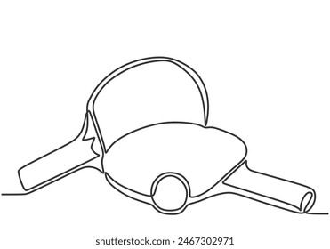 Ping pong racket with ball in one continuous single line art drawing style. Athletic sport concept vector illustration.