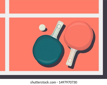 Ping pong racket with ball. Table tennis equipment vector illustration.