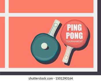 Ping pong racket with ball. Table tennis equipment vector illustration.