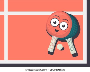 Ping pong racket with ball. Table tennis equipment vector illustration.