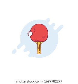 Ping pong racket and ball. Table tennis red racket. Sports equipment line style vector illustration. Playing sport games at home. Sport activity banner. 