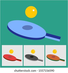 Ping pong racket and ball vector illustration. Colorful alternatives.