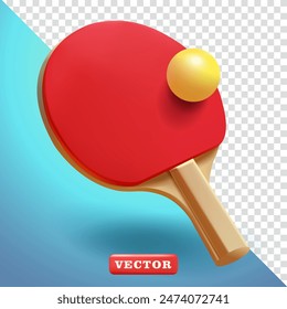 Ping Pong racket and balls, 3d vector. Suitable for sports and design elements