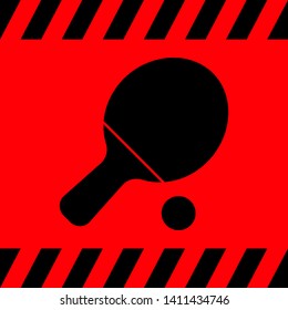 Ping pong racket black on a red background, vector illustration for design.