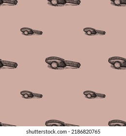 Ping pong racket engraved seamless pattern. Vintage sport elements in hand drawn style. Sketch texture for fabric, wallpaper, textile, print, title, wrapping paper. Vector illustration.