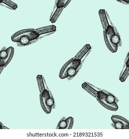Ping pong racket engraved seamless pattern. Vintage sport elements in hand drawn style. Sketch texture for fabric, wallpaper, textile, print, title, wrapping paper. Vector illustration.