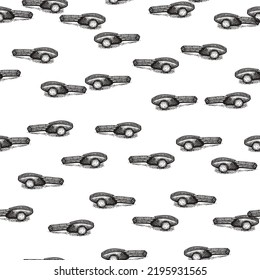 Ping pong racket engraved seamless pattern. Vintage sport elements in hand drawn style. Sketch texture for fabric, wallpaper, textile, print, title, wrapping paper. Vector illustration.