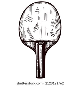 Ping pong racket sketch isolated. Vintage sport elements for table tennis hand drawn style. Engraved icon designed for poster, print, book illustration, logo, tattoo. Vintage vector illustration.