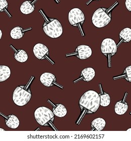 Ping pong racket sketch seamless pattern. Vintage sport elements for table tennis hand drawn style. Engraved texture for fabric, wallpaper, textile, print, title, wrapping paper. Vector illustration.