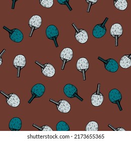 Ping pong racket sketch seamless pattern. Vintage sport elements for table tennis hand drawn style. Engraved texture for fabric, wallpaper, textile, print, title, wrapping paper. Vector illustration.
