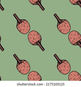 Ping pong racket sketch seamless pattern. Vintage sport elements for table tennis hand drawn style. Engraved texture for fabric, wallpaper, textile, print, title, wrapping paper. Vector illustration.