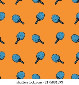 Ping pong racket sketch seamless pattern. Vintage sport elements for table tennis hand drawn style. Engraved texture for fabric, wallpaper, textile, print, title, wrapping paper. Vector illustration.