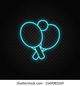 Ping pong, racket, table tennis neon icon. Blue and yellow neon vector icon.