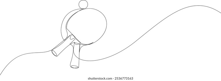 Ping pong rackets with ball continuous line drawing. Table tennis one line art. Single line vector illustration.