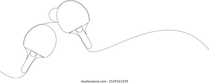 Ping pong rackets with ball continuous line drawing. Table tennis one line art. Single line vector illustration. Editable stroke.